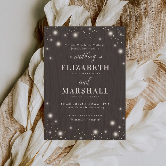 Rustic Twinkle Fairy Light Wood Wedding Invitation (Creator Uploaded)