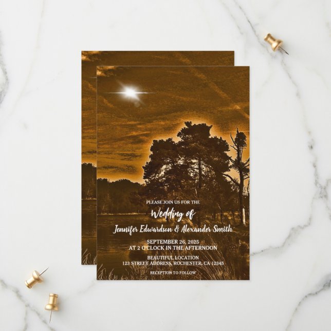 Rustic twinkle light country wedding invitation (Front/Back In Situ)