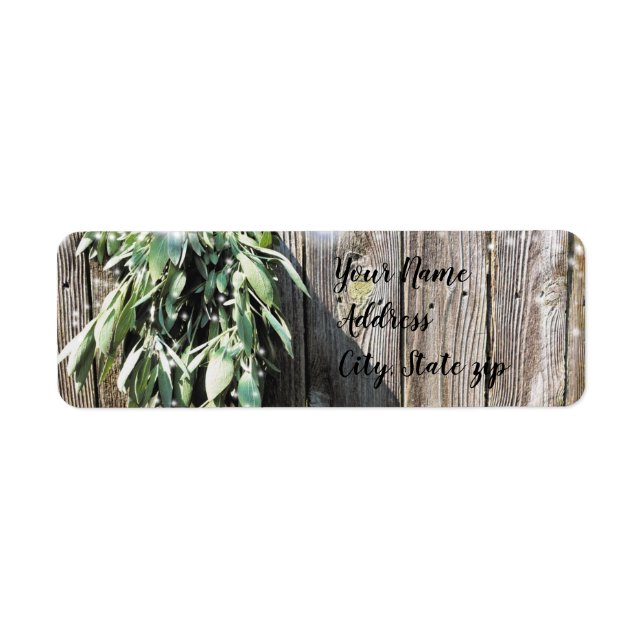 Rustic twinkle light sage return address label (Front)