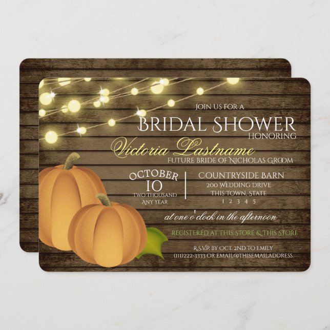 Rustic Twinkle Lights and Harvest Pumpkins Invitation (Front/Back)
