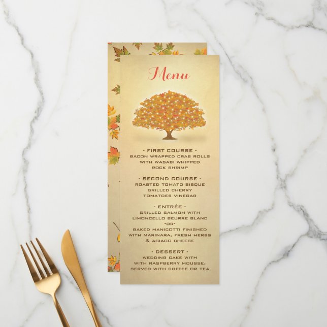 Rustic Twinkle lights Autumn Tree menu card (Front/Back In Situ)