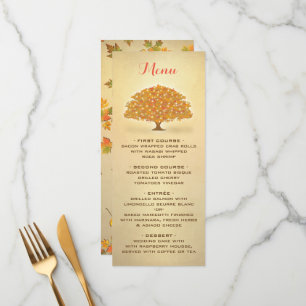 Rustic Twinkle lights Autumn Tree menu card