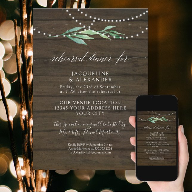 Rustic Twinkle Lights Greenery Rehearsal Dinner Invitation (Creator Uploaded)