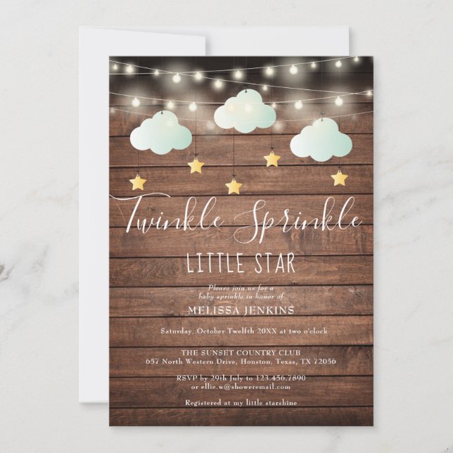 Rustic Twinkle Sprinkle Little Star Baby Shower Invitation (Front)