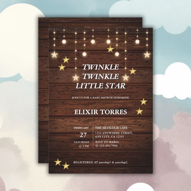 Rustic Twinkle Twinkle Little Star Baby Shower Invitation (Creator Uploaded)