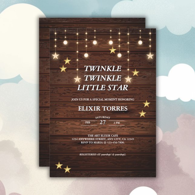 Rustic Twinkle Twinkle Little Star Baby Shower Invitation (Creator Uploaded)