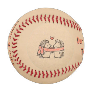 Rustic Two Cute Hedgehog in Love with Message Baseball