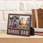 Rustic Two Photo Bonus Dad Stepfather Plaque<br><div class="desc">Charming wood sign for Father's Day,  birthdays,  or new stepdads features two photos side by side on a rustic background with "Bonus Dad" beneath.</div>