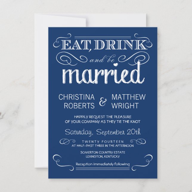 Rustic Typography Blue Wedding Invitations (Front)