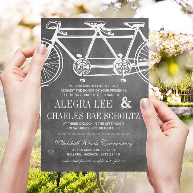 Rustic Typography Chalkboard Vintage Bicycle Invitation (Creator Uploaded)