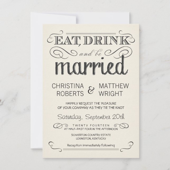 Rustic Typography Cream Parchment Wedding Invites (Front)
