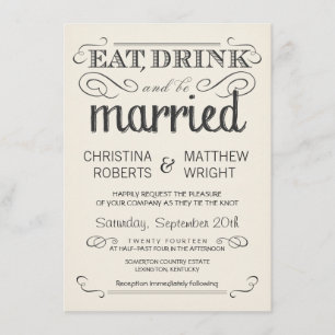 Rustic Typography Cream Parchment Wedding Invites