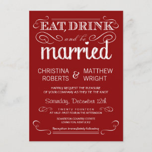 Rustic Typography Crimson Red Wedding Invitations