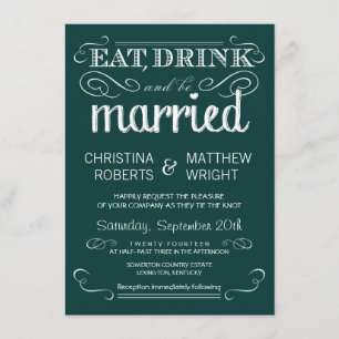 Rustic Typography Emerald Green Wedding Invitation