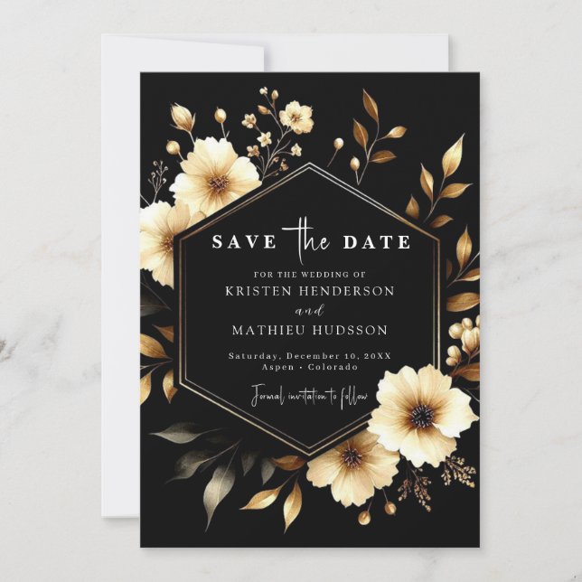  Rustic Typography Gold and Black Wedding Save The Date (Front)