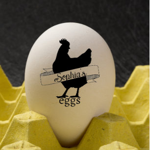 Rustic Typography Personalised Name Chicken egg Rubber Stamp