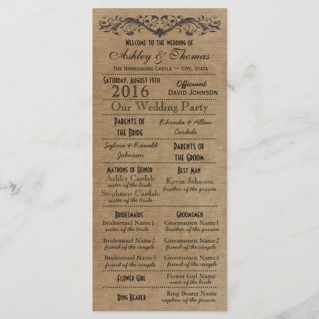 Rustic Typography Wedding Programs 2 Matrons Honou (Front)
