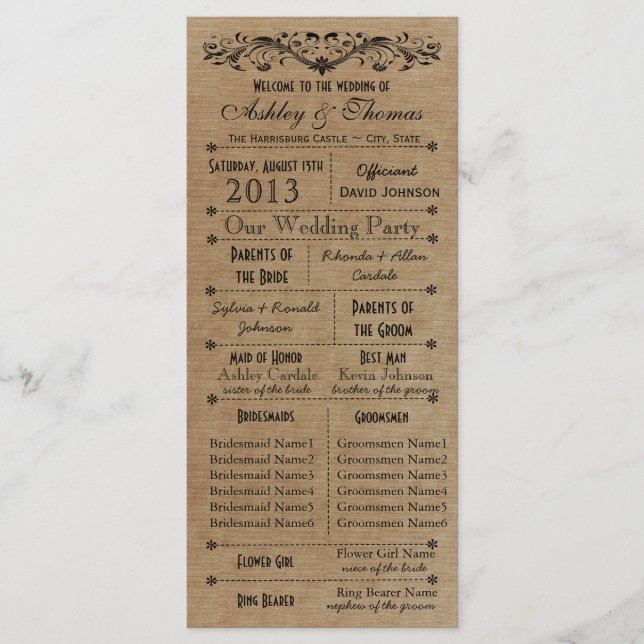 Rustic Typography Wedding Programs 6 Bridesmaids (Front)