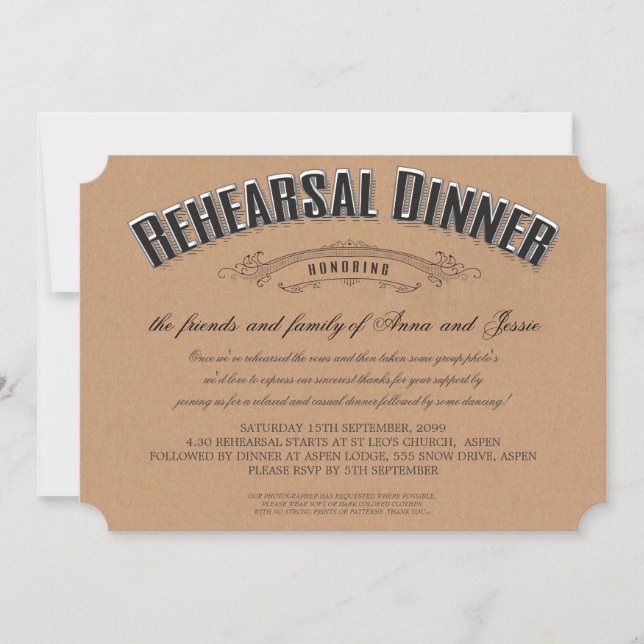 Rustic Typography Wedding Rehearsal Dinner Invite (Front)