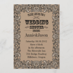 rustic typography western country wedding invitation