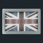 Rustic UK flag red blue sparkles glitters Belt Buckle<br><div class="desc">Vintage style design UK United Kingdom flag in red and blue faux sparkles glitters. We use photo of sparkles glitters.</div>