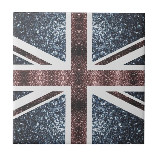 Rustic UK flag red blue sparkles glitters Ceramic Tile (Front)