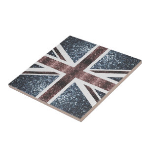 Rustic UK flag red blue sparkles glitters Ceramic Tile