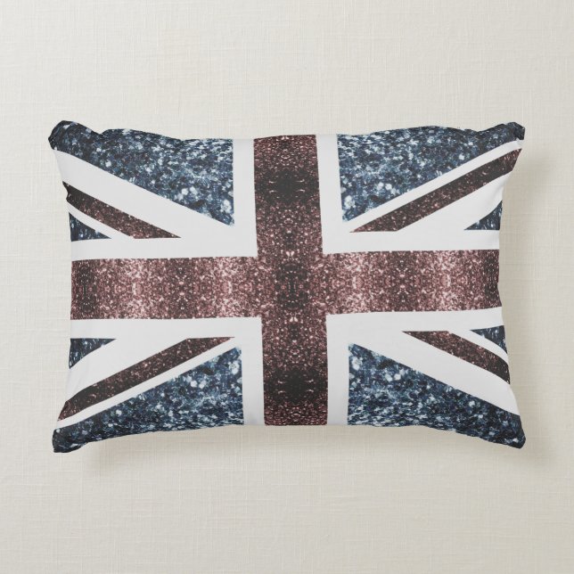 Rustic UK flag red blue sparkles glitters Decorative Cushion (Front)