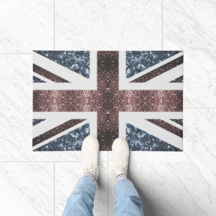 Rustic UK flag red blue sparkles glitters Doormat