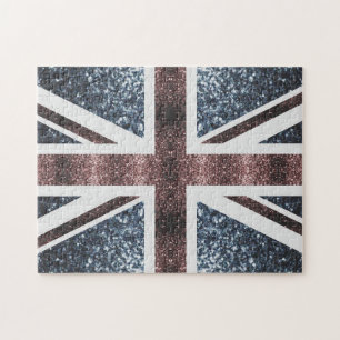 Rustic UK flag red blue sparkles glitters Jigsaw Puzzle