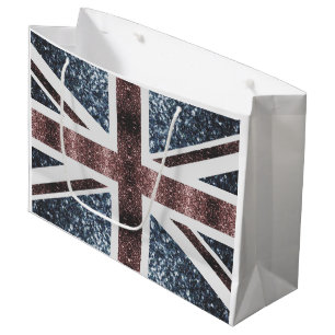Rustic UK flag red blue sparkles glitters Large Gift Bag