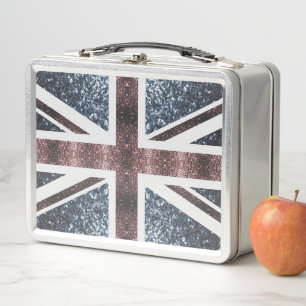 Rustic UK flag red blue sparkles glitters Metal Lunch Box