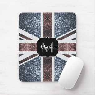 Rustic UK flag red blue sparkles glitters Monogram Mouse Pad