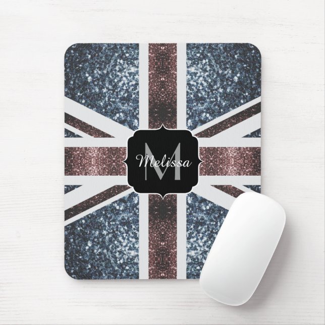 Rustic UK flag red blue sparkles glitters Monogram Mouse Pad (With Mouse)