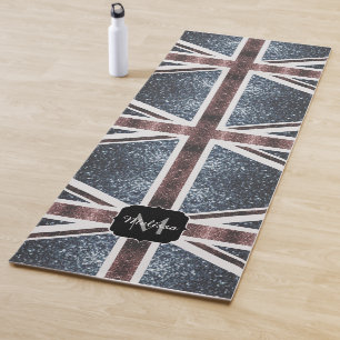 Rustic UK flag red blue sparkles glitters Monogram Yoga Mat