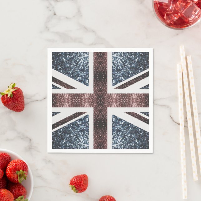 Rustic UK flag red blue sparkles glitters Napkin (Insitu)