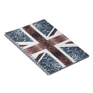 Rustic UK flag red blue sparkles glitters Notebook