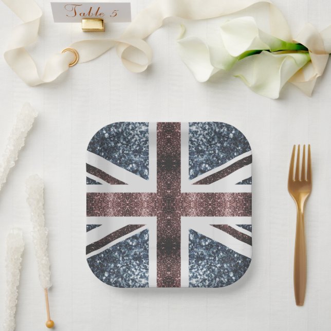 Rustic UK flag red blue sparkles glitters Paper Plate (Wedding)