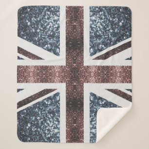 Rustic UK flag red blue sparkles glitters Sherpa Blanket