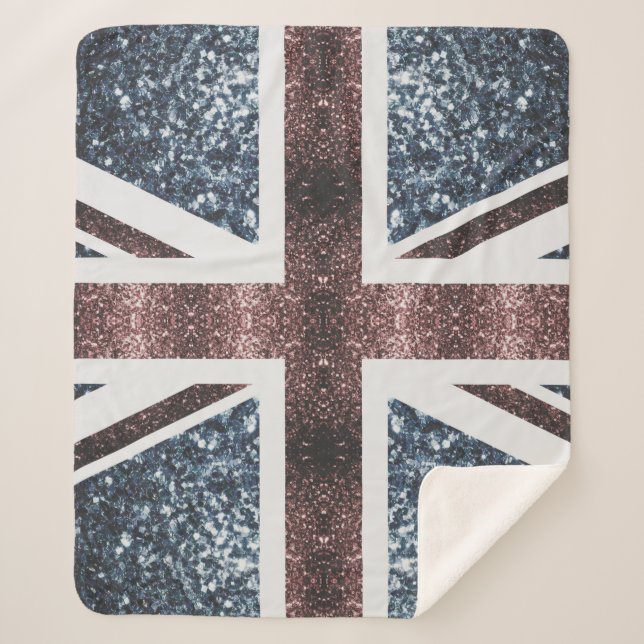 Rustic UK flag red blue sparkles glitters Sherpa Blanket (Front)