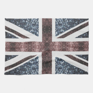 Rustic UK flag red blue sparkles glitters Tea Towel