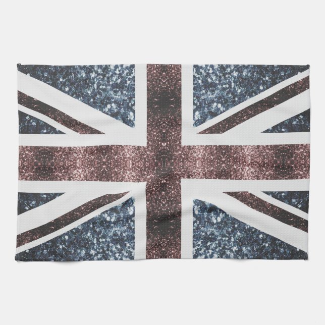 Rustic UK flag red blue sparkles glitters Tea Towel (Horizontal)