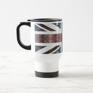 Rustic UK flag red blue sparkles glitters Travel Mug
