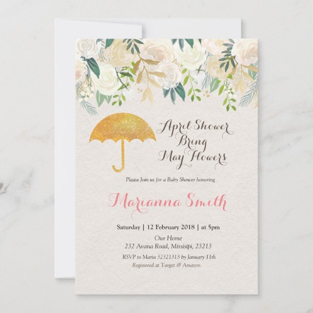 Rustic Umbrella April Shower Bring May Flowers Invitation (Front)