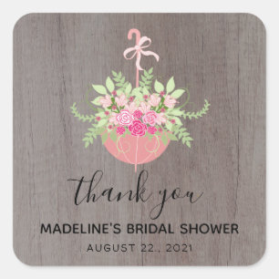 RUSTIC Umbrella  Bridal Shower Thank You Square Sticker