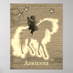 Rustic Unicorn Personalised Faux Wood Poster