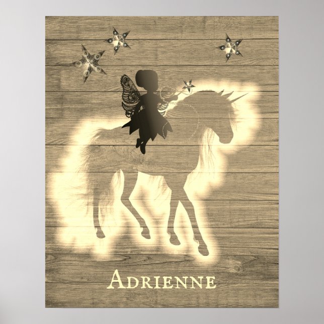 Rustic Unicorn Personalised Faux Wood Poster (Front)