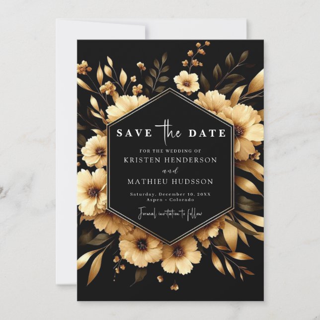 Rustic Unique Gold and Black Wedding Save The Date (Front)