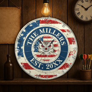 Rustic USA Flag Custom Family Est Date 4th Of July Dartboard