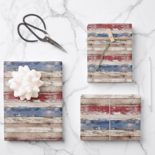 Rustic USA flag patriotic blue and red old wooden Wrapping Paper Sheet